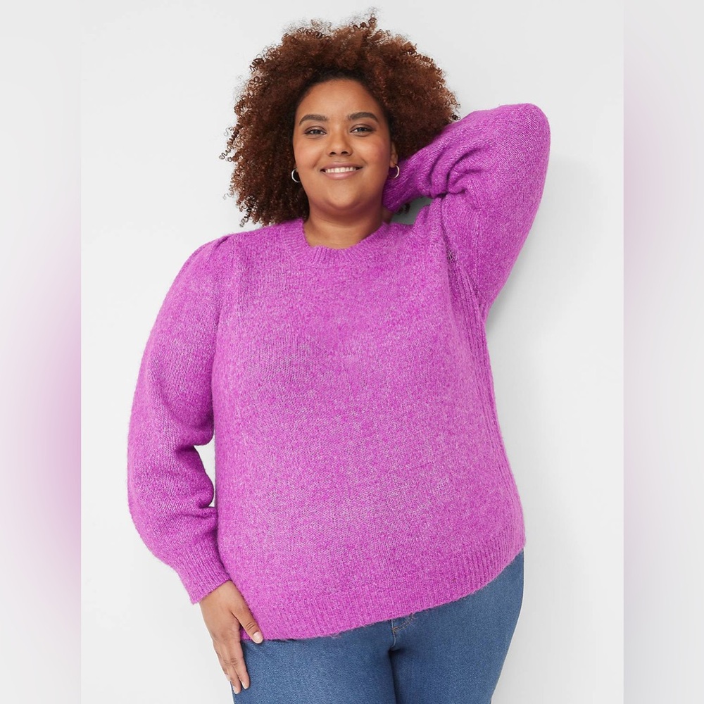 Lane Bryant Purple Marled Knit Puff Sleeve Crew Neck Sweater NWT Size 18/20
